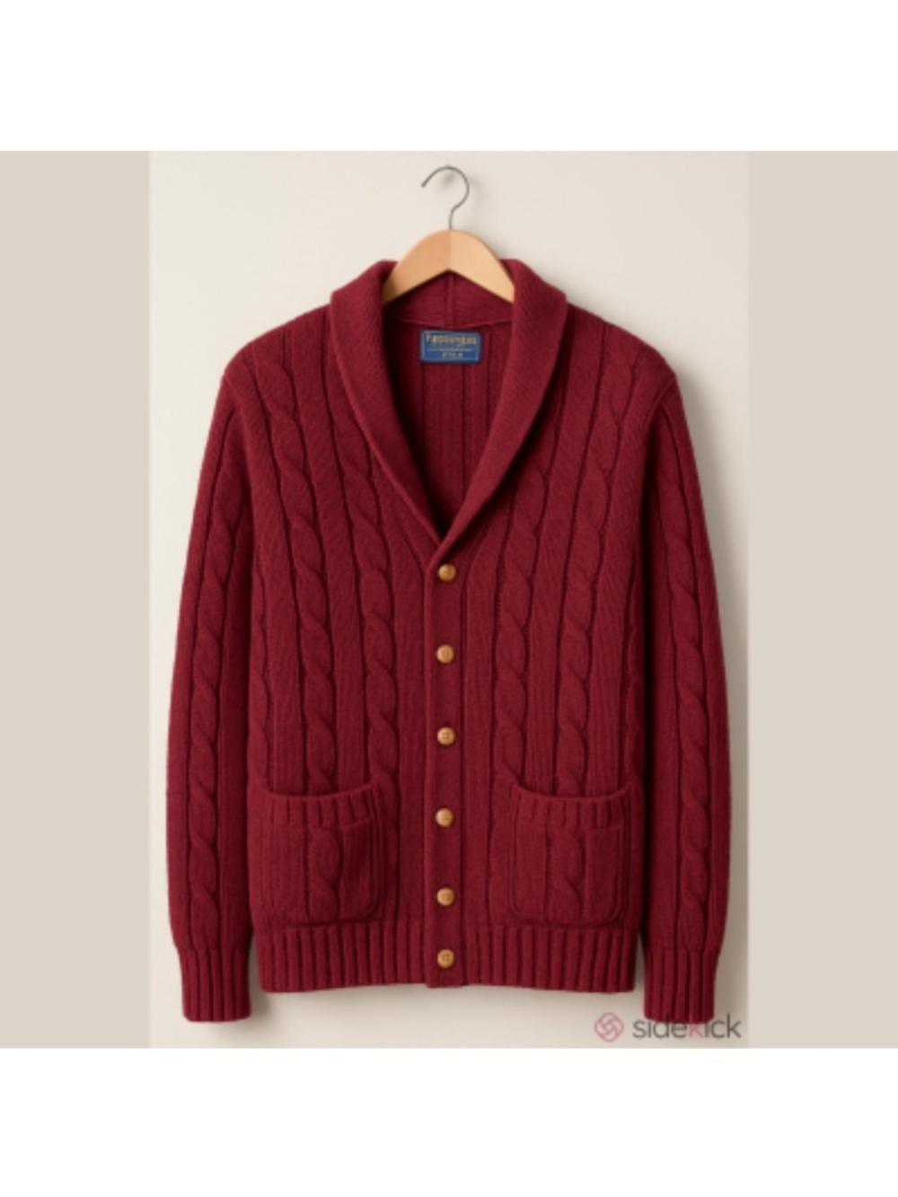 Charter Club Men's Cable Knit Shawl Collar Cardigan in Burgundy Wool Large